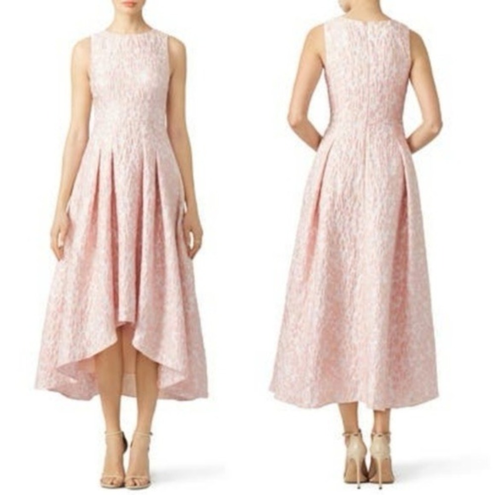 Shoshanna Midnight Floral Metallic Brocade High-Low Dress Pink Gold 2